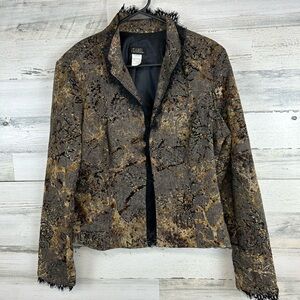 Isabel Dark Romantic Textured Jacket Blazer Size L Lace Trim Made USA
